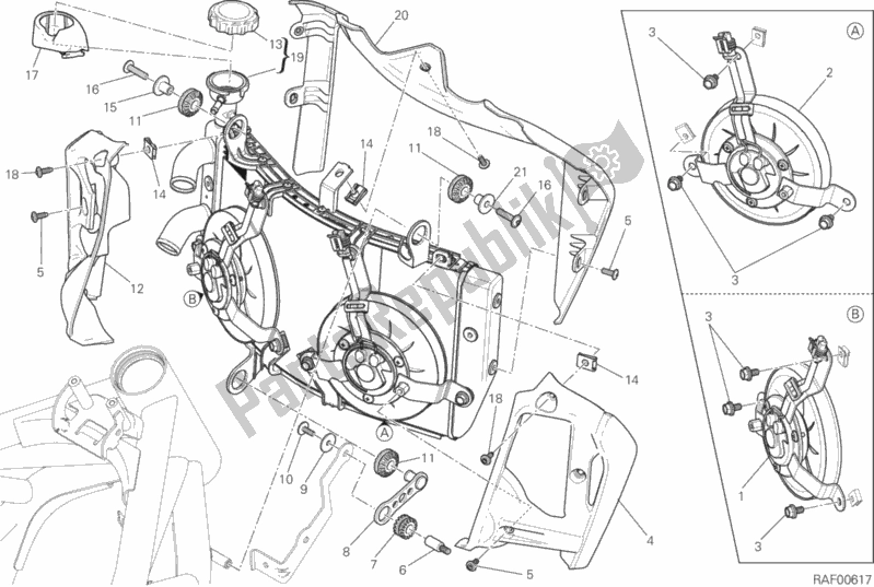 All parts for the Water Cooler of the Ducati Monster 821 Thailand 2020
